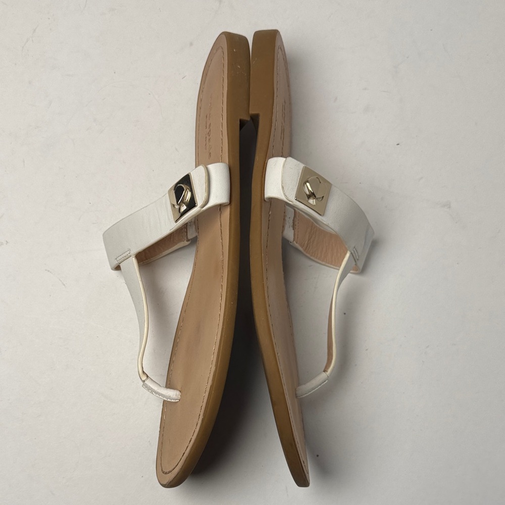 KATE SPADE Women's Castile White Leather Tan Sole Thong Toe‎ Sandals Size 8.5 - Picture 6 of 10
